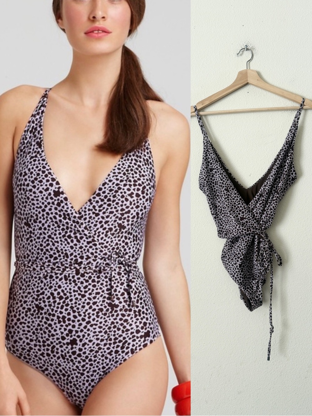 DVF Diane von Furstenberg LARGE purple cheetah print wrap tie onepiece swimsuit